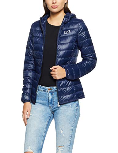 EA7 Emporio Armani Active womens Train Core Hoodie Quilted Jacket, Navy Blue, X-Large US