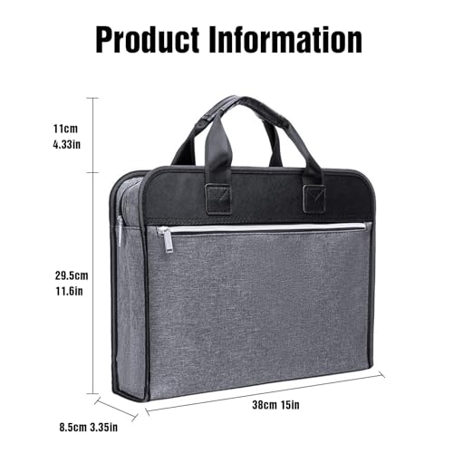 Gray Portable Business File Bag, Double Layer Canvas Tote with Handle & Zipper2