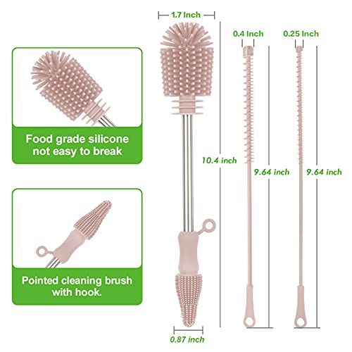 Haakaa Silicone Cleaning Brush, Baby Bottle Brush, Bottle Brush Cleaner Set, Reusable Cleaning Brush For Haakaa Pump, Milk Storage Bags, Straws. All-Round Cleaning, Sturdy Bristles. Pink. #TOP3
