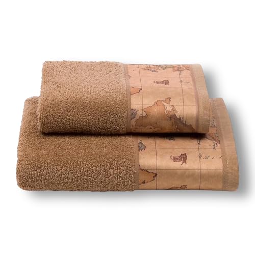 Coppia Asciugamani 1+1 Geo Classic Alviero Martini 1ª CLASSE Tortora