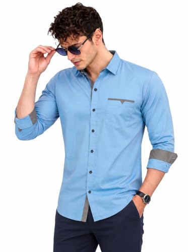 Image of Diverse Men's Cotton Shirt for Men | Regular Fit Full Sleeve Solid Casual Shirt with Spread Collar, Stylish Pocket Design, Standard Length | Formal Office Wear