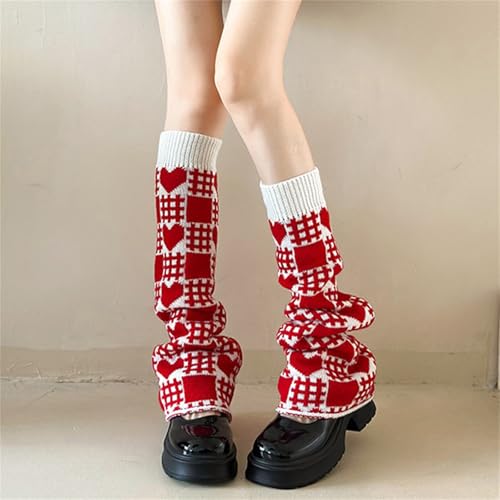 Image of Y2K Kawaii Leg Warmers Knitted Flare Leg Sleeves Love Heart Pattern Boots Cuffs Valentine's Ankle Heap Socks