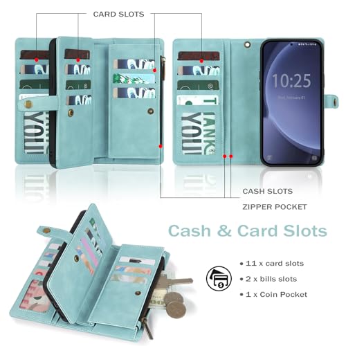 TwoHead for Samsung Galaxy S25 Wallet Case with Card Holder, Detachable Magnetic Phone Case for S25,PU Leather All-Round Protective Phone Case Wallet with Wrist Strap(6.2 in,Blue) by TwoHead - Image 4