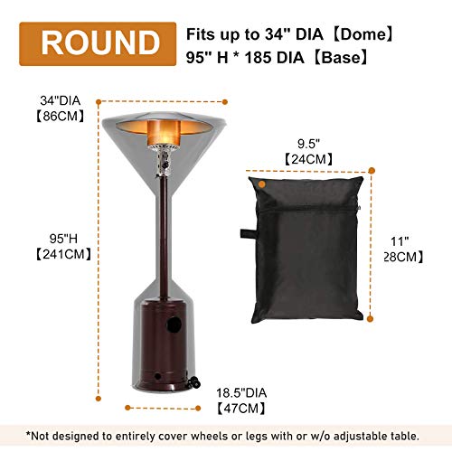 YEECHUN Upgraded 600D Patio Heater Cover, Oxford Fabric Waterproof Standup Round Heater Cover for Outdoor Heaters, 34\"x18.5\"x95\", PU Coating, Anti-UV, Windproof, Anti-Dust
