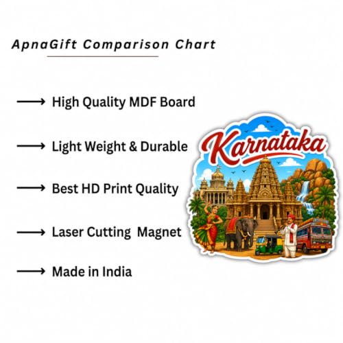 Image of Apna Gift Karnataka Theme Souvenir Wooden Fridge Magnet for Refrigerator - Printed Fridge Magnet for Kitchen & Fridge Decor | Perfect Souvenir Gift | Fridge Decoration | Size 3x3 Inches | Pack of 1