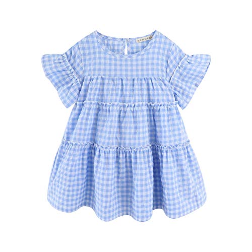Little Girls Dresses Short Sleeve Cotton Plaid Kids Summer Dress