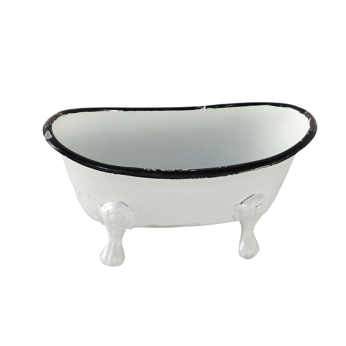 Foreside Home & Garden Black Rim White Enamel Bathtub Soap Dish