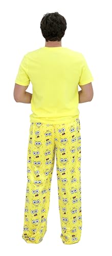 Nickelodeon SpongeBob Adult Pajamas Set, 2 Piece SpongeBob Pjs for Men, Short Sleeve Shirt & Fleece Pants, Size S-M-L-XL2