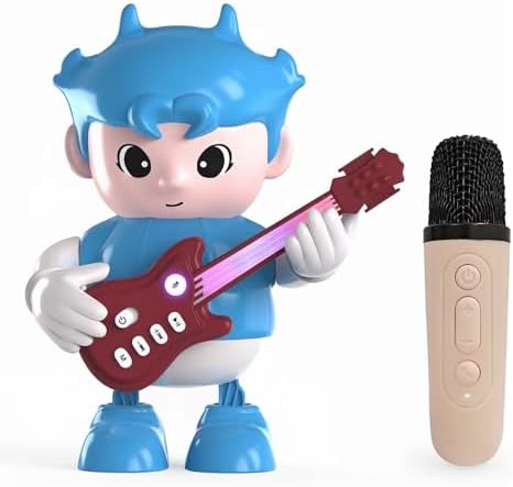 URROY Mini Karaoke Machine for Kids with Microphone, Cartoon Singing Toy Bluetooth Speaker with LED Lights, Rechargeable Portable Karaoke for Boys & Girls Birthday Party