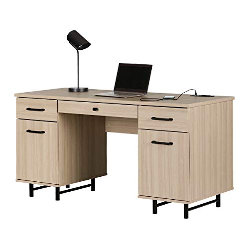 South Shore Zelia Computer Desk With Built In Power Bar, Medium, Soft Elm #TOP29