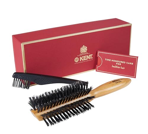 Kent LHS7 Handmade Half Round Satinwood Natural Boar Bristle Hair Brush in an Elegant Red Case. Pure Black Wire-Laid Bristle Promotes Natural Shine While Distributing Natural Oils. Made in England