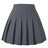 Girstunm Women's Pleated Skirt Mini Skater Basic Skirts High Waist School Girls Uniform Short Cheerleader Skirt Grey XL