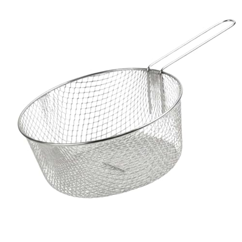 MSQUARE Round Frying & Chip Basket Rust-Resistant Easy Handling Comfortable Grip Deep Frying Perfect for Home Kitchens Restaurants Cafés Street Food Stalls Efficient Oil Drainage (7 Inch)