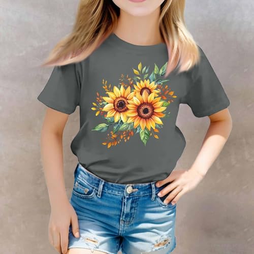 Girls Short Sleeve Tops Tshirts Crew Neck Plain T Shirts Summer Basic Tees Floral Print Blouses Cute Clothes 3－13 Years4
