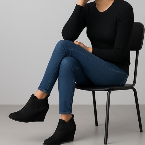 Dunes Women's Zoey Wedge Bootie, Soft Vegan Suede, Easy Slip-On Design, Memory Foam, Wide Widths Available4