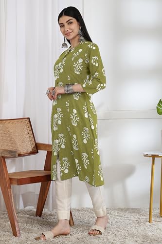 Image of MIRCHI FASHION Pure Cotton Kurti for Women | A-Line Kantha Work Printed Kurta for Woman | Ethnic Wear for Office & Daily Use (Single Piece)