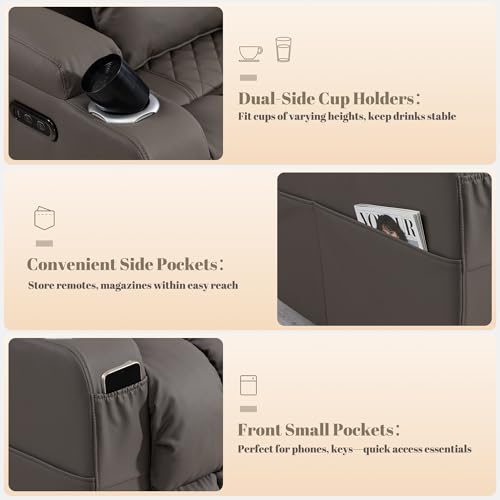 Image of Zero Wall Hugger Power Reclining Loveseat with Adjustable Headrest, Power Loveseat Recliner Sofa with USB&Type-C Ports, Wall Hugger Reclining Loveseat for Living Room (PU Brown, 2 Seater) | Cat-Proof Leather