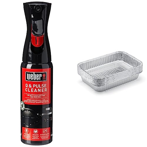 Weber Q and Pulse BBQ Cleaner Spray | Biodegradable Cleaner | Weber Barbecue Accessories | Designed for Weber Q and Pulse Barbecue Grills - 300ml (17874) & 6415 Drip Pans 10-Piece, Small, Silver