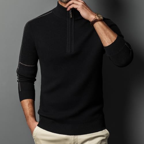 100% Wool Men's Quarter Zip Sweaters Fashionable Casual Autumn Winter Long-Sleeved Knitted Pullover Sweaters3