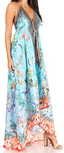 Image of Sakkas Lizi Womens Maxi High-Low Halter Handkerchief Long Dress Beach Party