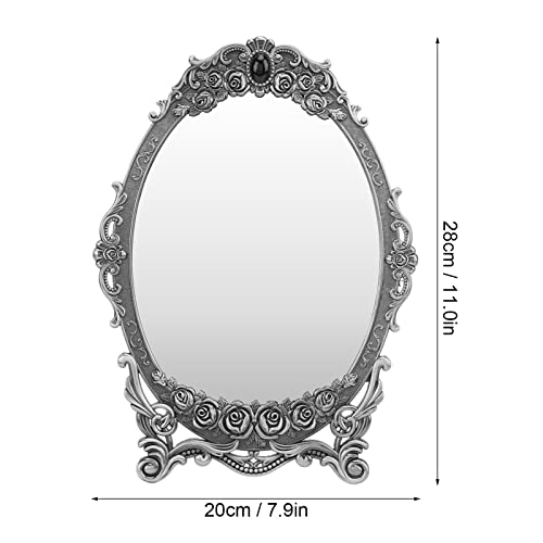 Espelho de mesa de maquiagem antigo vintage, espelho de maquiagem de bancada de rosas em relevo anti