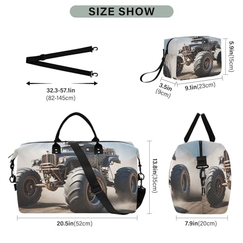 Large Travel Duffel Bag, Punk Monster Truck Sports Tote Gym Bag, Shoulder Weekender Overnight Bag for Women Men, Carry On Luggage with Toiletry Bags3