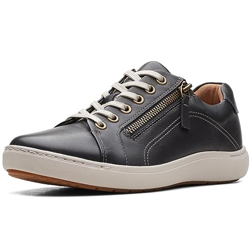 Clarks Women's Nalle Lace Sneaker, Black Leather, 4 UK