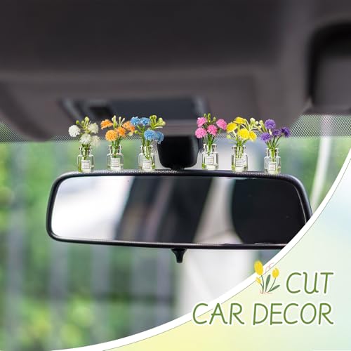 Ripeng Set of 8 Car Dashboard Decorations Flowers Cute Car Accessories for Women Mini Flowers Bouquet Vehicle Interior Decor with Double Sided Tape for Rear View Mirror Dashboard - Thumbnail 7