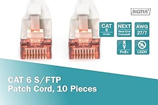 DIGITUS Cavo LAN Cat 6, 0,5 m, 10 pezzi, Cavo di rete RJ45, S/FTP schermato, 1 Gbps - Compatibile con Cat6A e Cat7, Grigio