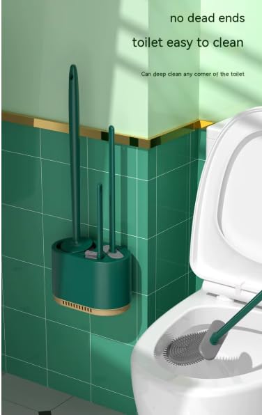 Image of HomeCloud Wall Mounted Silicone Toilet Brush | Soft Bristle Bathroom Cleaning Brush with Holder | Modern Japanese Design | Quick-Drying & Hygienic (Olive)