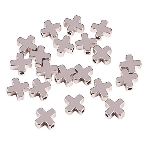BENECREAT 20PCS 18K Platinum Plated Cross Spacer Beads Metal Beads for DIY Jewelry Making Findings and Other Craft Work - 8x8x3mm