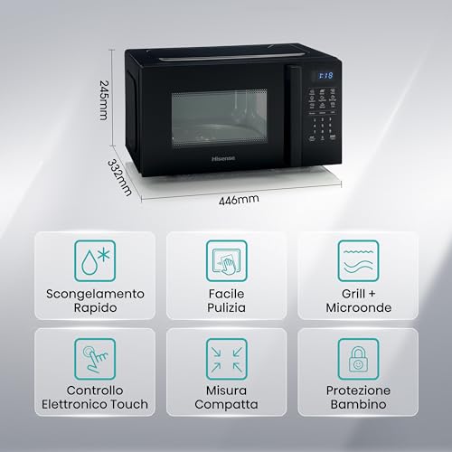 Hisense H20MOBS4HG Forno Microonde con controllo Elettronico, Capacità 20 L, Potenza 700 Watt, Funzione Grill 800 W, Display Led Comandi Touch, Colore Nero - immagine 4