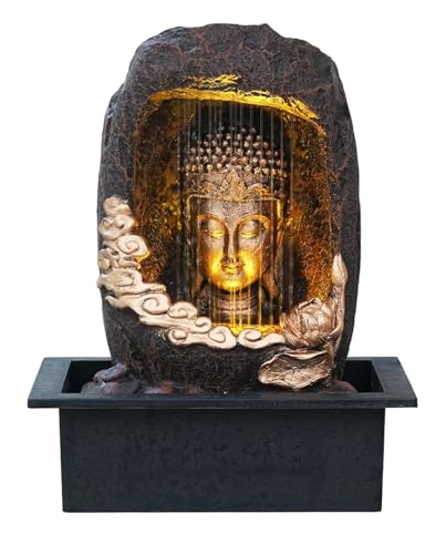 Image of UAG Exports Polyresin Meditating Buddha Water Fountain with LED | Large Sitting Buddha Murti, Big Buddha Idol Tabletop Showpiece for Home, Office & Meditation Room Decor