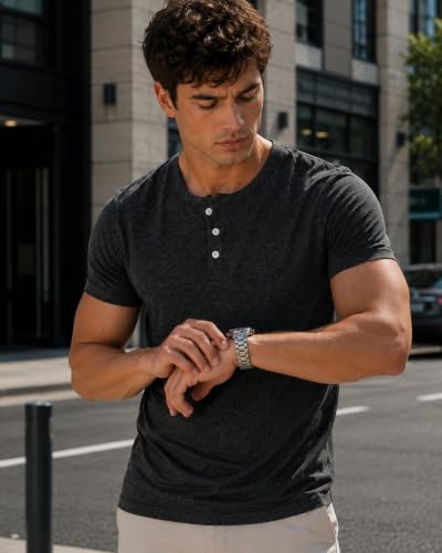 Image of London Hills T Shirt for Man | Men Henley Neck Tshirts | Tshirt Shirts Men | Gym T Shirts for Mens Workout T-Shirts for Man Cotton Stylish Henly Neck T Shirt Half Sleeve Regular Fit Solid Multicolour