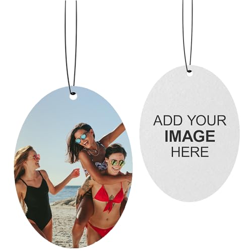 Image of Instafreshener Custom Hanging Air Freshener | Oval Portrait | Custom Air Fresheners with Picture or Text for Car, Closet, Bathroom, Locker & Office Decor