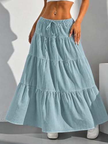Image of Jawdrobe Women's Georgette Ruffle Hem Long Flared Skirt Lightweight Soft Fabric| High-Waisted Ruffled Maxi Plain and Pleated Skirt
