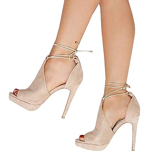 Image of Fashare Womens Peep Toe Platform Heels Sexy Sandals Strappy Lace Up Tie Stilettos Dress Pumps Shoes