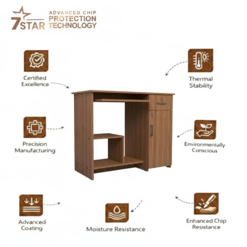 Image of Buker Study Table | Engineered Wood | Storage Cabinet for Students, Adults & Professionals | Open Shelf | Leon Teak Finish
