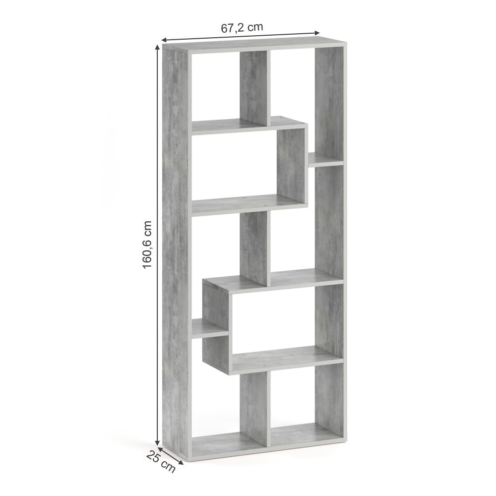 Vicco Raumteiler Noa, Grau, 160.6 x 67.2 cm, geeignet als Raumteiler oder Bücherregal in Z-Form