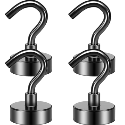 Grtard Magnetic Hooks 4 Pack 22 lb+ Strong Neodymium Magnet with Hooks Black Magnetic Hook for Cruise Bathroom Kitchen Workplace Office Garage BBQ Grill