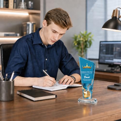 Image of Custom Crystal Trophy Award Personalized Plaque Award with Text Logo Photo Awards Trophies for Employee Recognition Team Graduation Personalized Office Gifts for Boss Coworker Teacher
