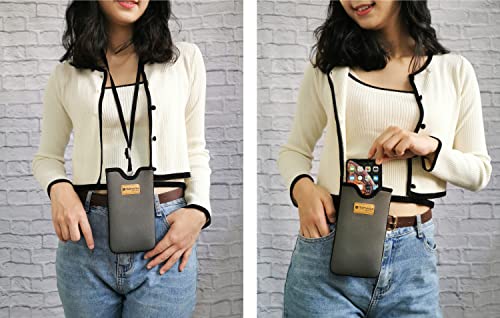 Tainada Men Women Neoprene Shockproof Phone Sleeve Pouch Carrying Case With Neck Lanyard, Belt Loop Holster For Iphone 14/13 / 12 Pro Max, 14 Plus, Samsung S22, S21 Fe, A53 (Gray) #TOP1