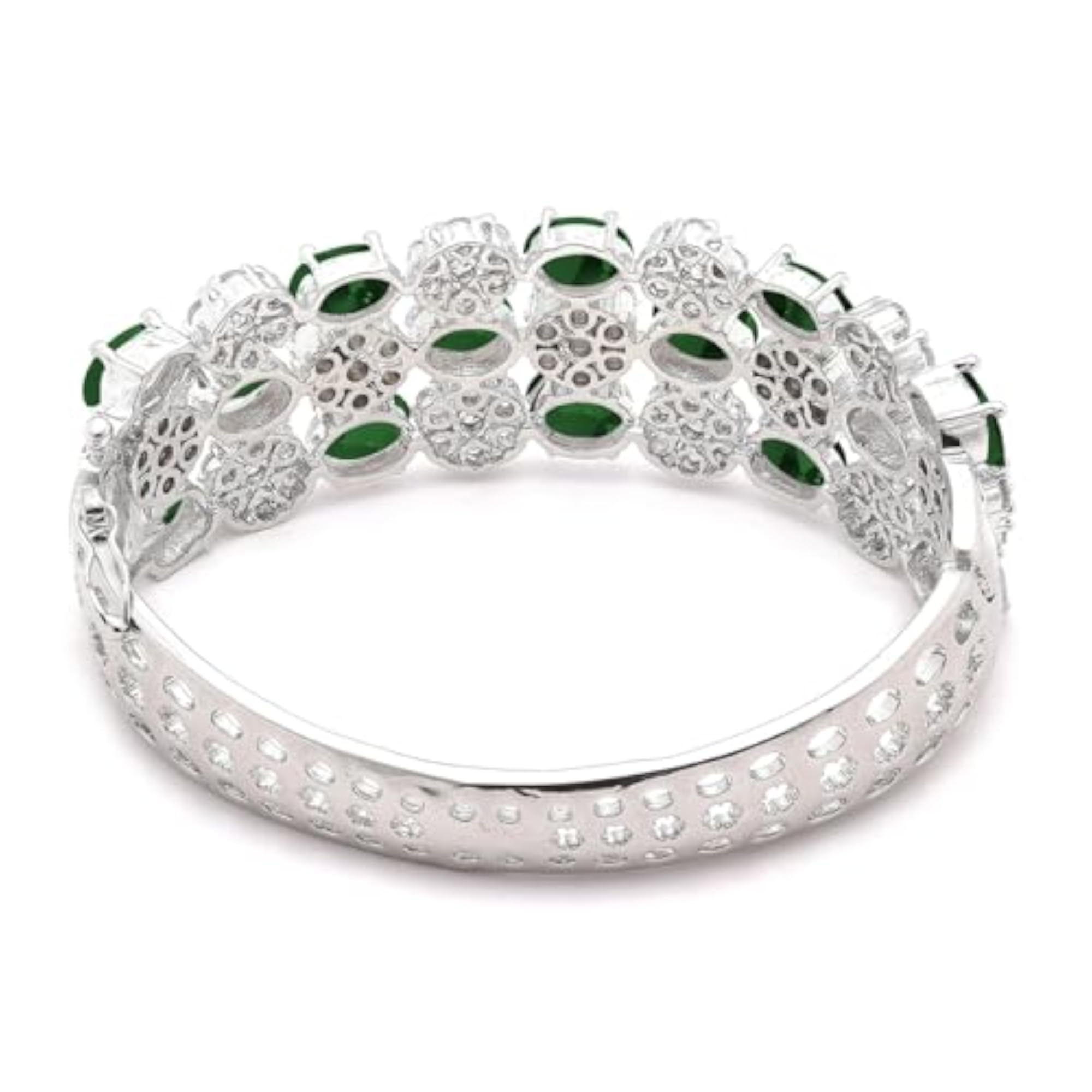 Women's Silver Plated Green Cubic Zirconia Hinge Bracelet