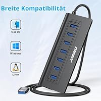JESWO USB HUB Aktiv 3.0 mit Netzteil 20W, Aluminium USB 3.0 Hub 7-Port – Ansicht 5