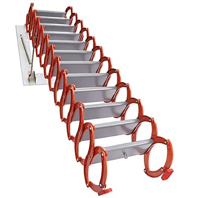 Attic Folding Ladder,Retractable Stairs Wall-Mounted Pull Down,Loft Ladder 12 Steps Al-Mg Alloy, Attic Ladder Armrests 10 ft Height 881 Pounds Load Capacity