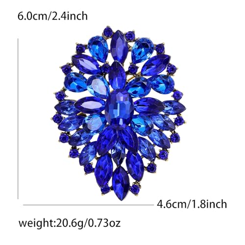 Image of Rhinestone Crystal Oval Brooch Premium Large Flower Brooch Blue /Red /Green /Gold /Silver /Purple Crystal Geometric Broochs Sparkling Lapel Pin Elegant Wedding Bridesmaid Dress Broachs Pin for Women