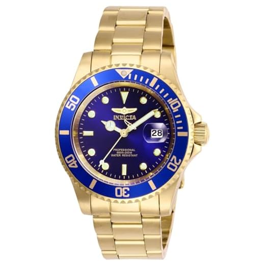 Relógio Invicta Pro Diver com pulseira de aço inoxidável, Dourado/azul, 26974