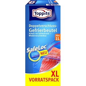 Toppits dubbele sluiting vrieszak 1 L XL, 6-pack (6 x 36 stuks)