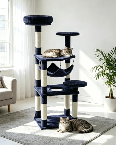 Árbol para gatos moderno multi-nivel con colchón y postes de sisal miniatura 7