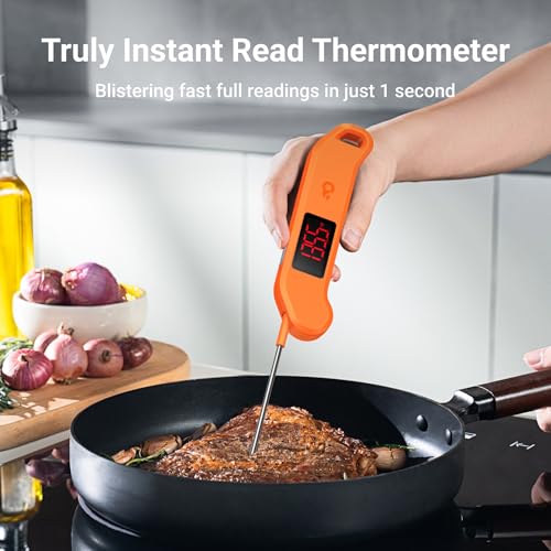 Image of Professional Digital Meat Thermometer, 1 Sec Instant Read, ±0.5℉ Accuracy NIST&NSF Certified Food Thermometer, Auto-Rotate Bright LED Screen, Waterproof Cooking Thermometer for Grill BBQ, Orange